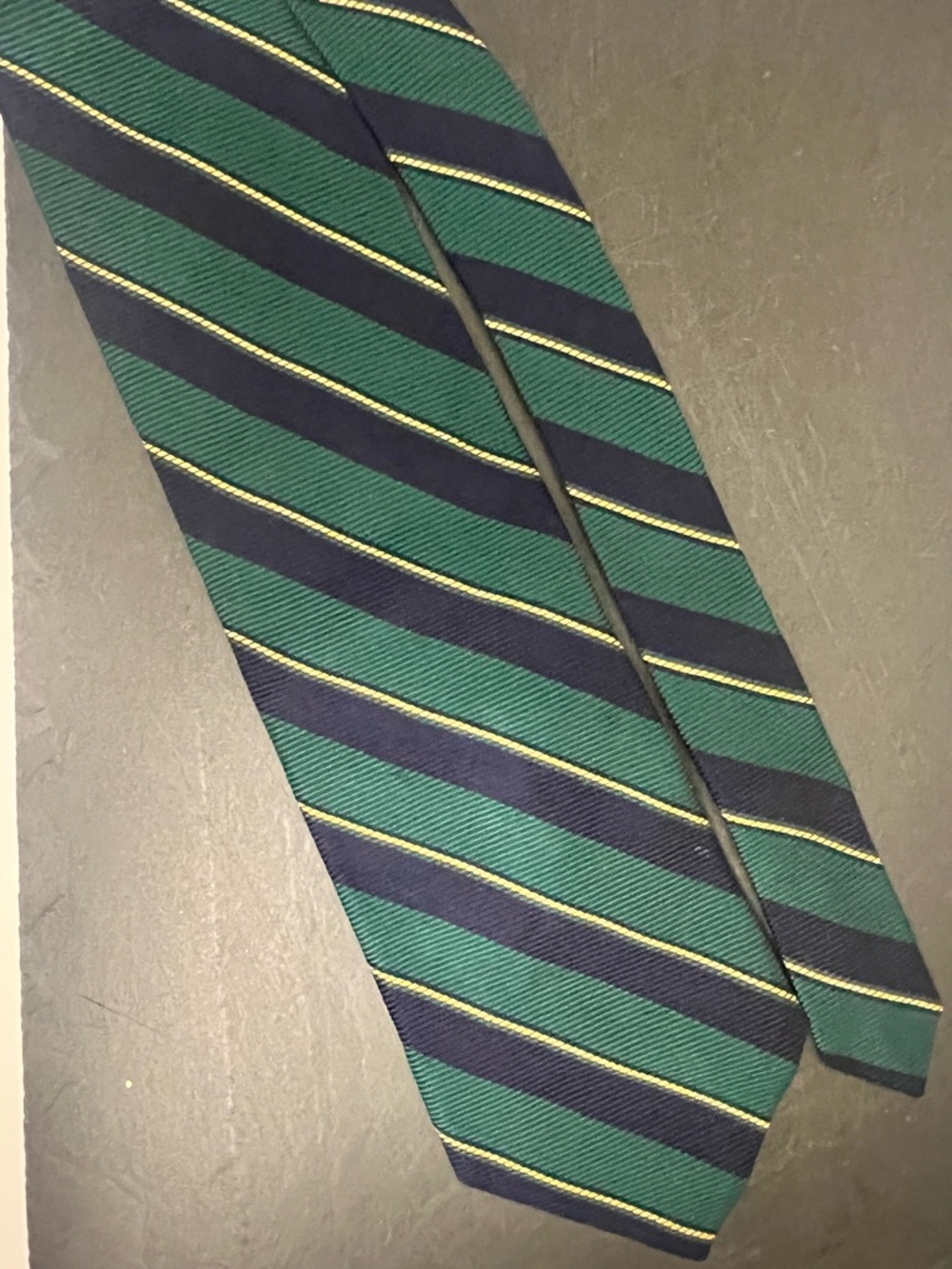BROOKS BROTHERS Green and Navy Stripe Men's Tie - Classic Diagonal Design